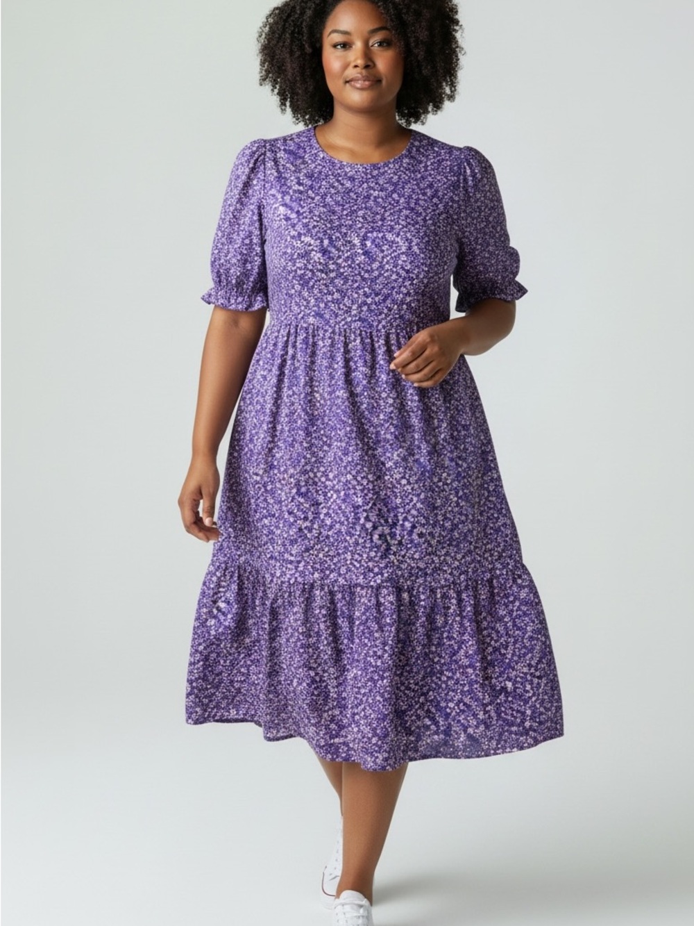 Purple Floral Maxi Dress - Women's Puff Sleeve Sundress